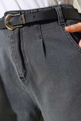 Dar Paça Pensli Kot Pantolon Füme - Pantolon