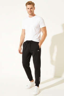 Dar Paça Ribanalı Erkek Eşofman Altı Siyah - Erkek Eşofman Alt