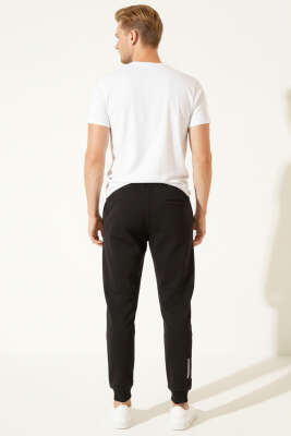 Dar Paça Ribanalı Erkek Eşofman Altı Siyah - Erkek Eşofman Alt