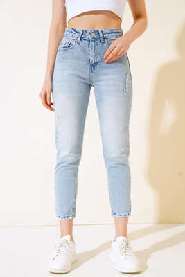 Dar Paça Yıpratmalı Kot Pantolon Buz Mavisi - ZARX JNS