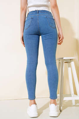 Dar Paça Yüksek Bel Kot Pantolon Açık Mavi - Kadın Giyim Modelleri