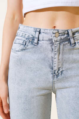 Dar Paça Yüksek Bel Kot Pantolon Gri Kar - Kadın Giyim Modelleri