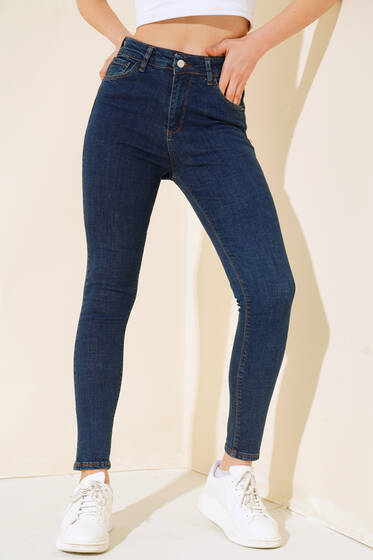 Dar Paça Yüksek Bel Kot Pantolon Mavi - Kadın Giyim Modelleri