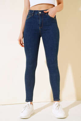 Dar Paça Yüksek Bel Kot Pantolon Mavi - Kadın Giyim Modelleri