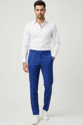 Dar Paça Zincir Detaylı Erkek Kumaş Pantolon Lacivert - Erkek Pantolon