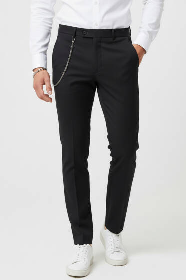 Dar Paça Zincir Detaylı Erkek Kumaş Pantolon Siyah - Erkek Pantolon