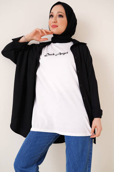 Dark Angel Baskılı Tshirt Beyaz - Tesettür T-shirt