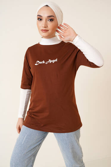 Dark Angel Baskılı Tshirt Kahve - T-Shirt