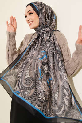 Dark Retro Desen Soft Şal Siyah Mavi 