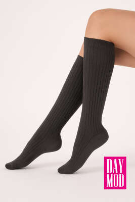 Daymod Rib Fitilli Dizaltı Çorap Dark Gray 