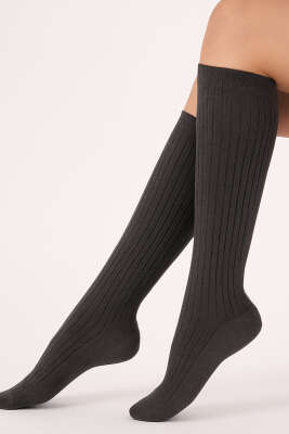 Daymod Rib Fitilli Dizaltı Çorap Dark Gray - Diz Altı Çorap
