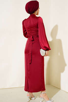 Degaje Yaka Abiye Bordo - Tesettür Elbise