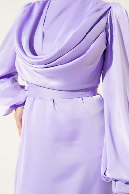 Degaje Yaka Abiye Lila - Tesettür Elbise