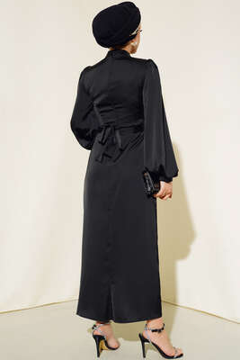 Degaje Yaka Abiye Siyah - Tesettür Elbise