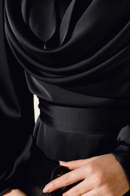 Degaje Yaka Abiye Siyah - Tesettür Elbise