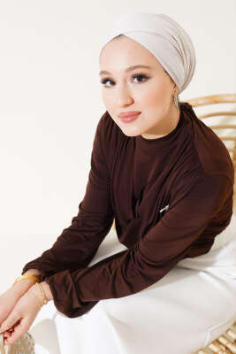 Degaje Yaka Bilek Lastikli Bluz Kahve - TABLO FASHİON