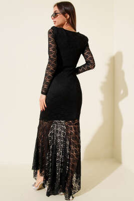 Degaje Yaka Dantelli Elbise Siyah - Günün Seçilenleri