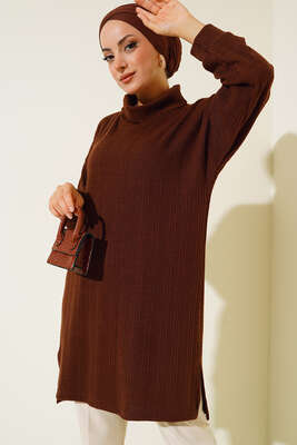 Degaje Yaka Tunik Kahve - Tunik