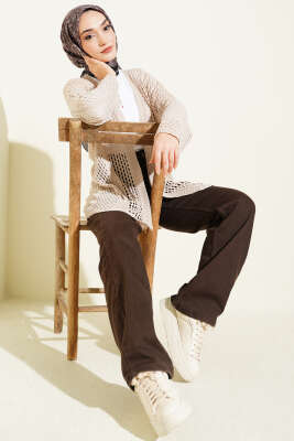 Delikli Ajurlu Triko Hırka Bej - Hırka