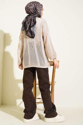 Delikli Ajurlu Triko Hırka Bej - Hırka