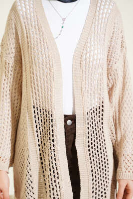 Delikli Ajurlu Triko Hırka Bej - Hırka