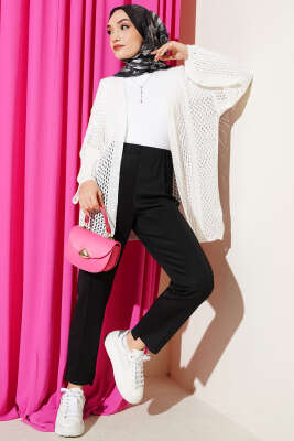 Delikli Ajurlu Triko Hırka Beyaz - Hırka