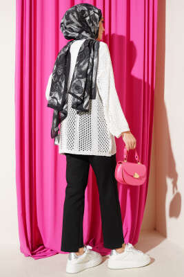 Delikli Ajurlu Triko Hırka Beyaz - Hırka