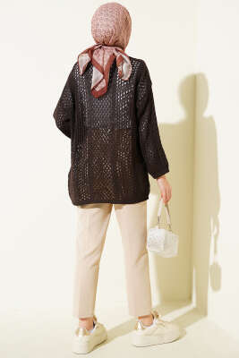 Delikli Ajurlu Triko Hırka Kahve - Hırka