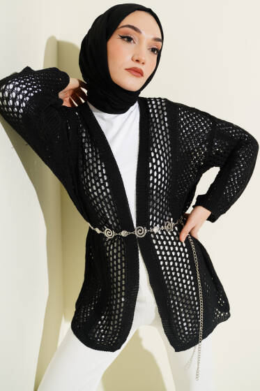 Delikli Ajurlu Triko Hırka Siyah - Hırka