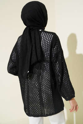 Delikli Ajurlu Triko Hırka Siyah - Hırka