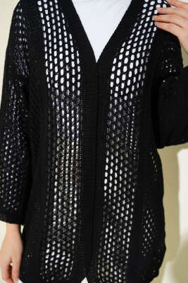 Delikli Ajurlu Triko Hırka Siyah - Hırka