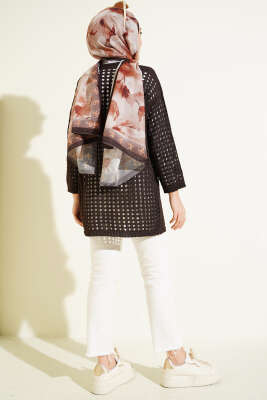 Delikli Uzun Triko Ajur Hırka Kahve - Hırka