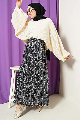 Delikli Yarasa Kol Triko Ajur Kazak Bej - Triko Kazak