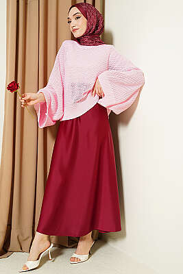 Delikli Yarasa Kol Triko Ajur Kazak Pembe - Triko Kazak