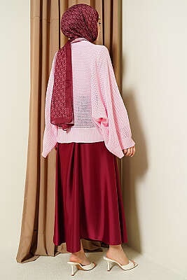 Delikli Yarasa Kol Triko Ajur Kazak Pembe - Triko Kazak