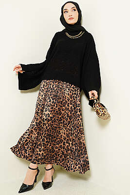 Delikli Yarasa Kol Triko Ajur Kazak Siyah - Triko Kazak