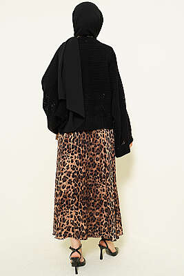 Delikli Yarasa Kol Triko Ajur Kazak Siyah - Triko Kazak