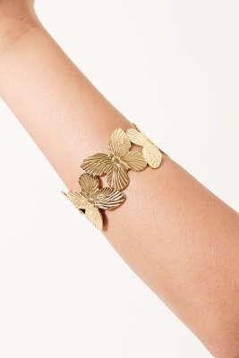 Kabartma Desenli Modern Kelebek Kelepçe Gold - DEMİR BİJUTERİ