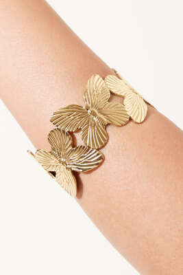 Kabartma Desenli Modern Kelebek Kelepçe Gold - Bileklik