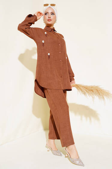 Deniz Kabuğu İşlemeli İkili Takım Kahve - İkili Takım