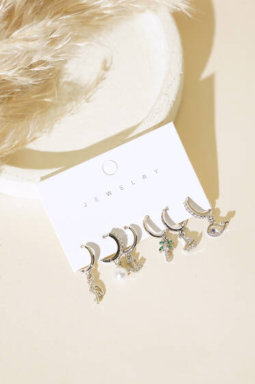 Deniz Temalı Karışık Küpe Set Gümüş - Küpe