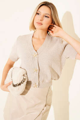 Deniz Yıldız Düğmeli Triko Hırka Bej 