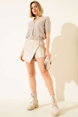 Deniz Yıldız Düğmeli Triko Hırka Bej - Yılın Fırsatı