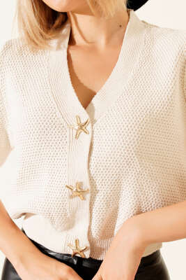 Deniz Yıldız Düğmeli Triko Hırka Taş - Yılın Fırsatı