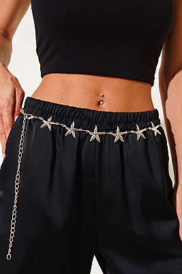 Deniz Yıldızı Detaylı Zincir Kemer Gümüş 