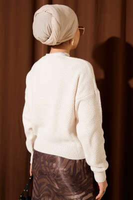 Deniz Yıldızı Düğmeli Triko Hırka Bej - Yılın Fırsatı