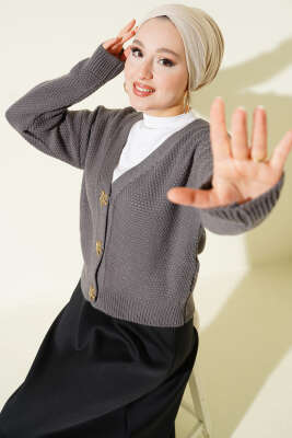 Deniz Yıldızı Düğmeli Triko Hırka Füme - NOVALÜX