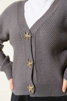 Deniz Yıldızı Düğmeli Triko Hırka Füme - Hırka