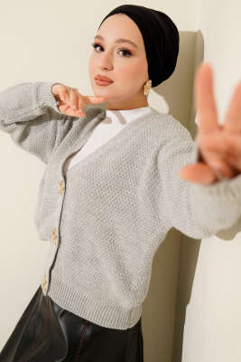 Deniz Yıldızı Düğmeli Triko Hırka Gri 