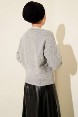 Deniz Yıldızı Düğmeli Triko Hırka Gri - Yılın Fırsatı